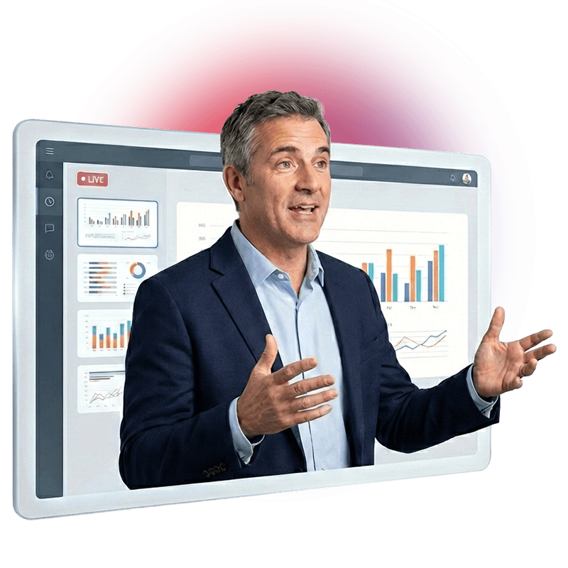 A live educational webinar — the presenter with on-screen data